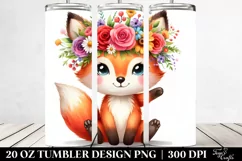 Cartoon-Style Fox with Flower Crown | 20 oz Tumbler Product Image 2
