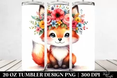 Cartoon-Style Fox with Flower Crown | 20 oz Tumbler Product Image 2