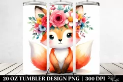 Cartoon-Style Fox with Flower Crown | 20 oz Tumbler Product Image 2