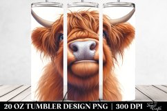 Watercolor Highland Cow Portrait with Contempt | 20 Oz Product Image 2