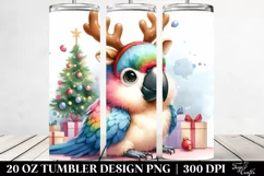 Watercolor Macaw with Reindeer Horns, High-Res 20 Oz Tumbler Product Image 2