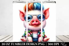 Watercolor Pig Sitting, Transparent 20 Oz Tumbler Product Image 2