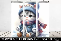 Watercolor Image Cute Baby Cat in Winter Clothes | 20 oz Product Image 2