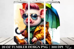 Watercolor Pig Sitting, Transparent 20 Oz Tumbler Product Image 2