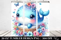 Colorful Baby Whale with Blue Flowers | 20 Oz Tumbler Product Image 2
