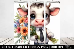 Expressive Baby Cow with Bouquet Clipart 20 Oz Tumbler Product Image 2