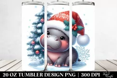Cute Baby Hippo with Christmas Tree, Clipart 20 Oz Tumbler Product Image 2