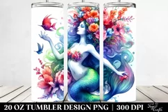 Vibrant Mermaid Playing Floral Wreath | 20 oz Tumbler Product Image 2
