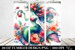 Vibrant Mermaid Playing Floral Wreath | 20 oz Tumbler Product Image 2