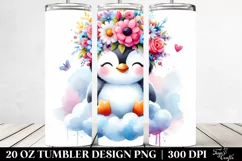 a Cute Cartoon-Style Penguin Flower Crown Tumbler Product Image 2