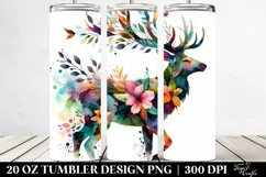 Vibrant Deer 3D Flowers. 20 oz Tumbler Design Product Image 2