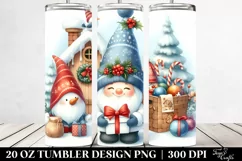 Watercolor Cute Gnomes Behind Snowman, 20 Oz Tumbler Product Image 2