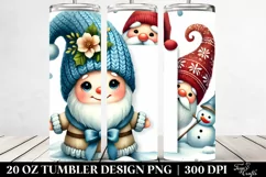 Watercolor Cute Gnomes Behind Snowman, 20 Oz Tumbler Product Image 2