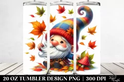 Colorful Gnome Tumbling with Autumn Leaves | 20 oz Tumbler Product Image 2