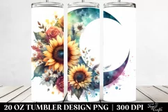 Washed Watercolor, Half Moon Sunflowers | 20 oz Tumbler Product Image 2