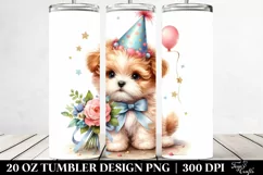 Cute Baby Dog with Party Hat, Watercolor Image | 20 oz Product Image 2