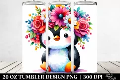 Vibrant Flower Crown Penguin | 20 oz Tumbler Product Image 2