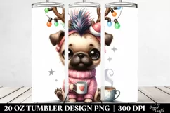 Expressive Pug with Reindeer Horns, 20 Oz Tumbler Product Image 2
