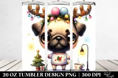 Expressive Pug with Reindeer Horns, 20 Oz Tumbler Product Image 2