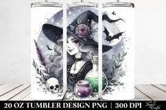 Washed Watercolor, Gothic Smiling Witch | 20 oz Tumbler Product Image 2