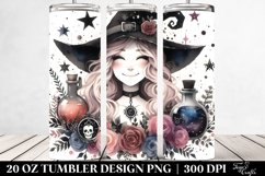 Washed Watercolor, Gothic Smiling Witch | 20 oz Tumbler Product Image 2