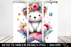 Cartoon Bear with Flower Crown 20 Oz Tumbler Product Image 2