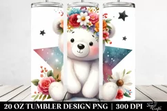 Cartoon Bear with Flower Crown 20 Oz Tumbler Product Image 2