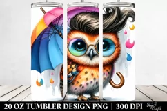 a Vibrant Baby Owl Playing with Umbrella | 20 oz Tumbler Product Image 2