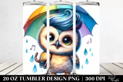 a Vibrant Baby Owl Playing with Umbrella | 20 oz Tumbler Product Image 2