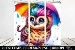 a Vibrant Baby Owl Playing with Umbrella | 20 oz Tumbler Product Image 2