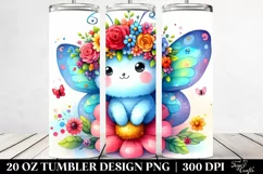 Cartoon-Style Butterfly with Flower Crown 20 Oz Tumbler Product Image 2