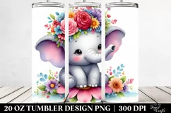 Cartoon-Style Elephant with Flower Crown 20 Oz Tumbler Product Image 2