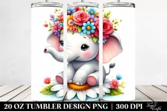Cartoon-Style Elephant with Flower Crown 20 Oz Tumbler Product Image 2