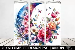 Watercolor Vibrant Drawing Half Moon with Flowers | 20 oz Product Image 2