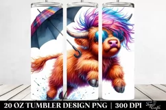 Highland Cow Jumping with Umbrella, Transparent 20 Oz Product Image 2