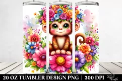 Cute Watercolor Monkey Flower Crown | 20 oz Tumbler Product Image 2