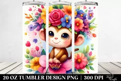 Cute Watercolor Monkey Flower Crown | 20 oz Tumbler Product Image 2