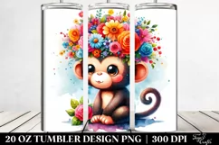 Cute Watercolor Monkey Flower Crown | 20 oz Tumbler Product Image 2
