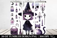 Watercolor Gothic Quirky Witch with Cat | 20 oz Tumbler Product Image 2