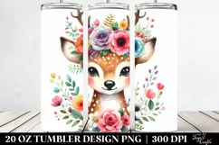Cartoon-Style Watercolor Deer with Flower Crown | 20 oz Product Image 2
