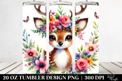 Cartoon-Style Watercolor Deer with Flower Crown | 20 oz Product Image 2