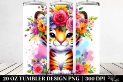 Cartoon-Style Watercolor Tiger with Flower Crown | 20 oz Product Image 2