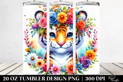 Cartoon-Style Watercolor Tiger with Flower Crown | 20 oz Product Image 2