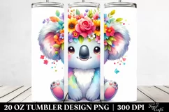 Cartoon-Style Koala Flower Crown | 20 oz Tumbler Product Image 2