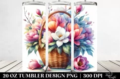 Vibrant Colorful Basket Magnolia Watercolor Tumbler Design Product Image 2