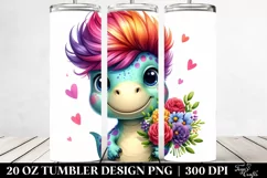 Expressive Baby Dinosaur with Flower Bouquet 20 Oz Tumbler Product Image 2