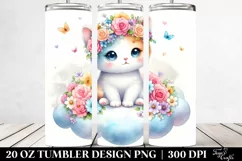 Cute Cartoon-Style Kitten, Flower Crown | 20 oz Tumbler Product Image 2