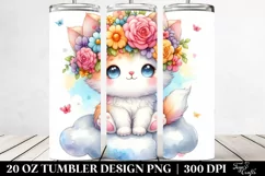 Cute Cartoon-Style Kitten, Flower Crown | 20 oz Tumbler Product Image 2