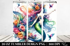 Mermaid Floral Wreath Drawing | 20 oz Tumbler Product Image 2