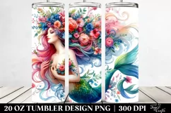 Mermaid Floral Wreath Drawing | 20 oz Tumbler Product Image 2
